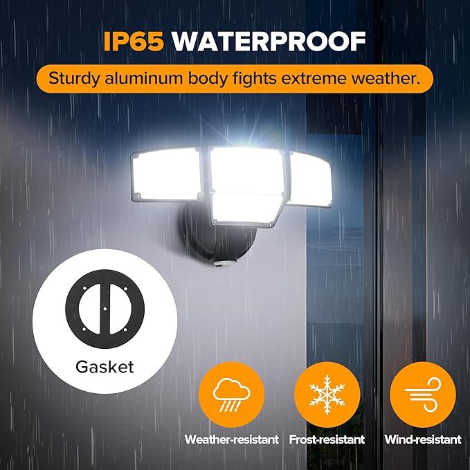 LUTEC 80W Dusk to Dawn Flood Lights Outdoor, 9000LM Super Bright LED Security Light with Photocell, IP65 Waterproof, 5000K Daylight, Hardwired 4 Heads Floodlight for Garage, Yard -2 Pack (Black)