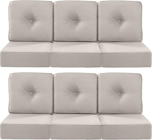 Luxury 22x24/22x25 6-Inch Outdoor Furniture Cushions Set of 6 - Comfortable Deep Seat Patio Zipper Chair Cushion for Wicker Wicker Rocking Swivel Chairs Loveseat Couch Sectional Sofa - Beige