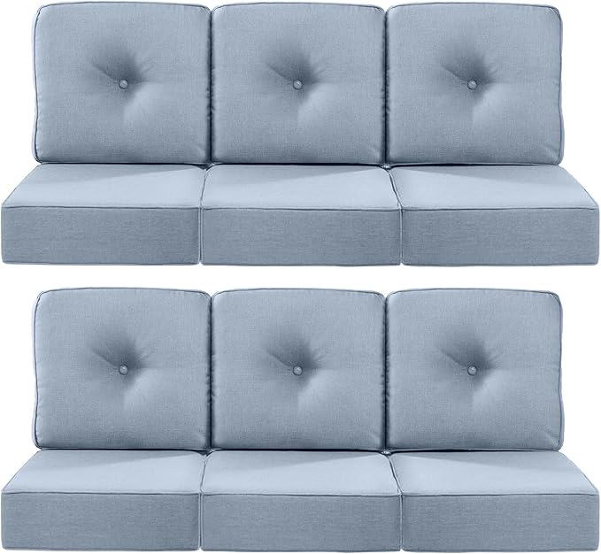 Luxury 22x24/22x25 6-Inch Outdoor Deep Seat Cushions Set of 6 - Comfortable Patio Zipper Chair Cushion for Wicker Wicker Rocking Swivel Chairs Loveseat Couch Sectional Sofa - Baby Blue