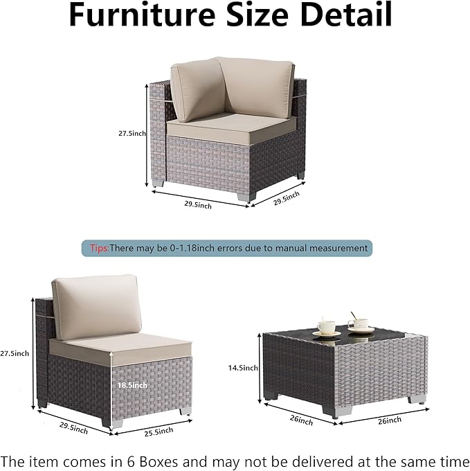 Outdoor Patio Furniture Set, 14 Pieces Outdoor Furniture All Weather Patio Sectional Sofa PE Wicker Modular Conversation Sets with Coffee Table,12 Chairs & Seat Clips(Sand)