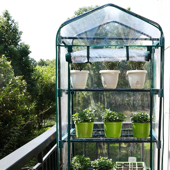 Worth Garden Upgraded 4 Tier Mini Greenhouse w/ Castors Wheels - Portable Small Gardening Green House w/ Clear PVC Cover - Heavy Duty Swivel Castors w/ Brakes - 65''H x 27''L x 19''W Indoor & Outdoor