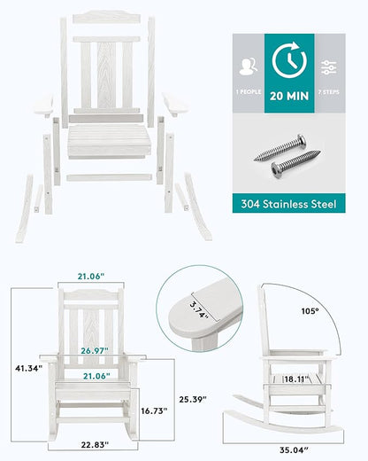 SERWALL Oversized Rocking Chair Set of 2 Outdoor, HDPE Outdoor Rocking Chair Set of 2, White