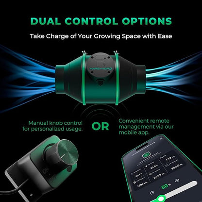 MARS HYDRO iFresh 4 Inch Smart Inline Fan Combo, with Variable Speed Controller, for Heating Cooling Booster, Grow Tents
