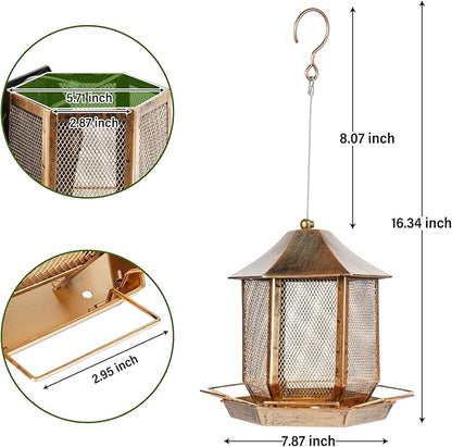 Bird Feeders for Outdoors, 3LB Capacity Metal Bird Feeder Wild Birdfeeders Outside Hanging, Vintage Bronze Rust-Resistant Birdfeeder for Garden Yard Balcony Decor, Easy Fill