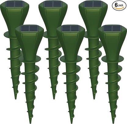 6 Packs Solar Mole Repellers, Gopher Deterrent Device with Vibrating Motor & Spiral Drill Ground Stake, IP65 Waterproof Lawn Garden Yard Pest Repellents Driving Away Vole Groundhog Snakes