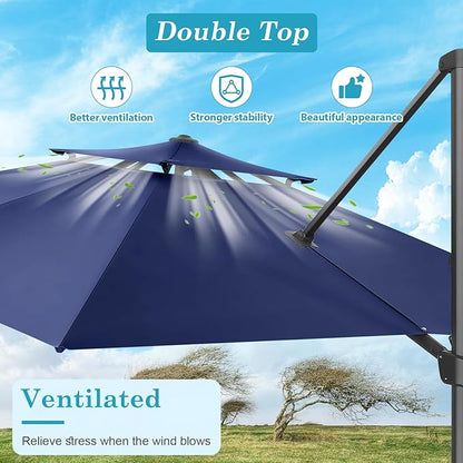 HOTIME10x10ft Patio Umbrella Cantilever Umbrella Double Top - Upgrade and Intensify - 360 Rotation and 5 Angles Adjustment - Aluminum Offset Pool Umbrella Outdoor Umbrellas for Patio Garden Deck Pool