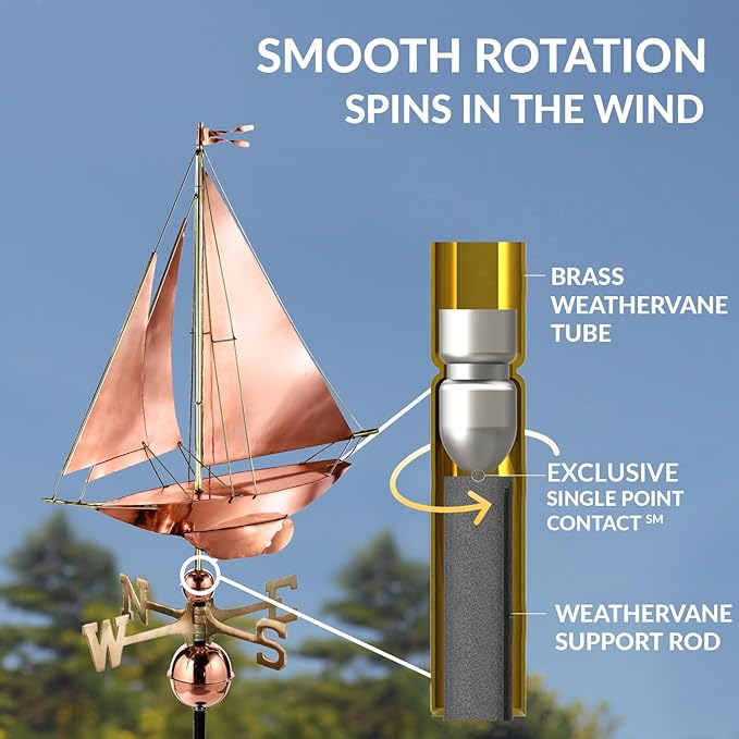 Good Directions Racing Sloop Weathervane, Pure Copper, Boat