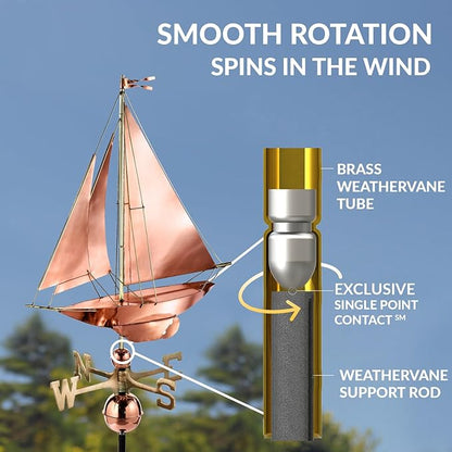 Good Directions Racing Sloop Weathervane, Pure Copper, Boat
