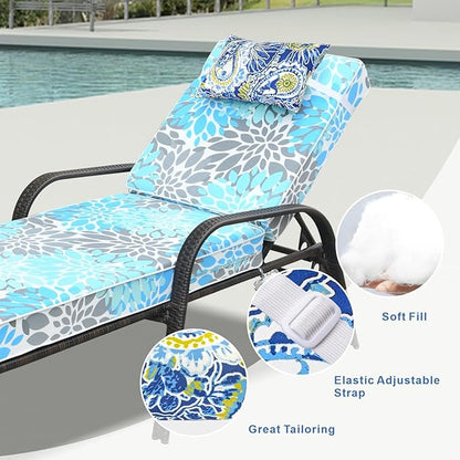 JMGBird Outdoor Pillow for Chaise Lounge Chair Set of 2 Waterproof Headrest Pillow Lumbar Pillows with Insert & Adjustable Elastic Strap for Beach Poolside Patio Office, 10x16 Inch