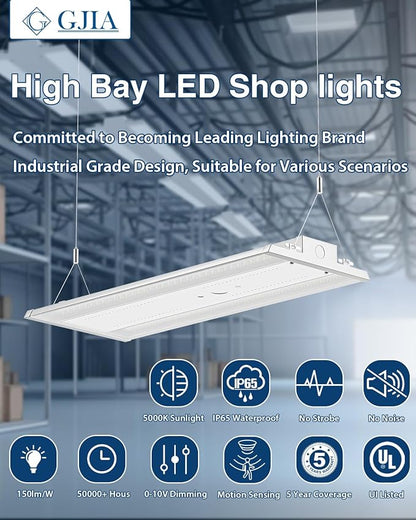 LED Linear High Bay Light 16-Pack, 300W 45000LM 0-10V Dimmable 5000K Daylight, Adjustable High Bay LED Shop Lights Lighting Fixtures for Garage Warehouse Workshop, UL