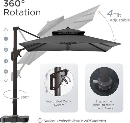 10' X 13' Patio Umbrella Outdoor Large Rectangle Offset Cantilever Umbrellas Double Top Heavy Duty Windproof with 360-degree Rotation for Pool Garden Deck