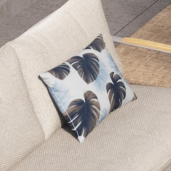 2 Pack Outdoor Throw Pillows 21x15 Inch Water-Resistant Decorative Pillow Cushions with Insert for Patio Garden Porch, Blue Leaves
