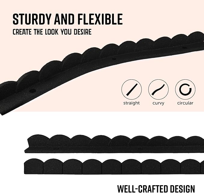 Playsafer L Shaped Flexible Rubber Scalloped Edger for Lawns Landscaping and Playground | Easy No Dig Installation| 4' Long (1, Black)