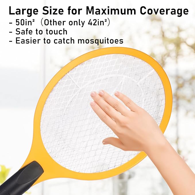 Electric Fly Swatter Handheld Bug Zapper - Indoor Outdoor 20in Zapping Racket for Pest Mosquito & Flies - Battery Powered Safe to Touch with 3-Layer Safety Mesh, Large Size, Pack of 2