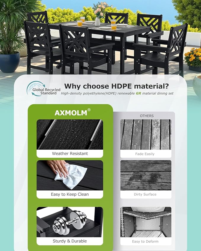10 Piece HDPE Outdoor Dining Set for 8, Patio HDPE Furniture Set with 2 Table and Umbrella Hole, Outdoor Table and Chairs for Garden, Poolside, Backyard, Deck