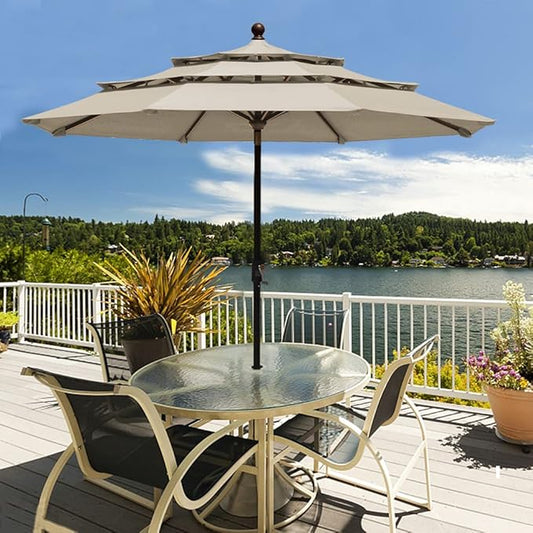 EliteShade USA 10-Year-Non-Fading 9Ft 3 Tiers Market Umbrella Patio Umbrella Outdoor Table Umbrella with Ventilation, Antique Beige