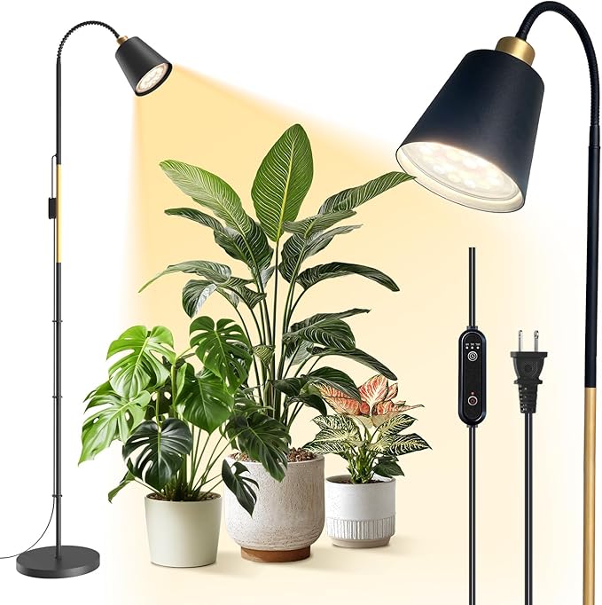 Bstrip Floor Grow Light for Indoor Plants, 65" Tall Standing Grow Light, 18W Non-Dimmable LED Plant Light with Optical Lens, Full Spectrum Plant Light with Flexible Gooseneck & Smart Timer