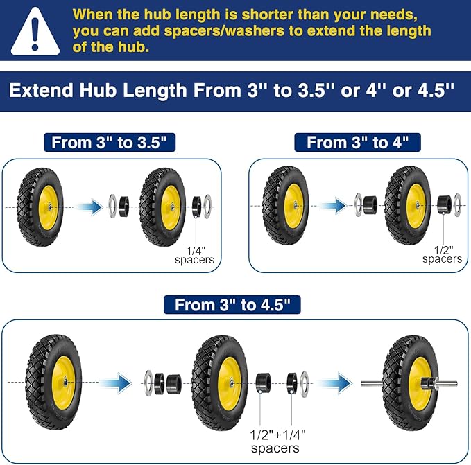 MaxAuto Wheelbarrow Tires 4.80 4.00-8 Flat-Free Tire and Wheel 16 Inch Solid Tires w/Grease Fitting, 3" Centered Hub, 3/4" Bearings, 4.80 4.00-8 Tire for Hand Truck Trolley Garden Cart Wagon, Yellow