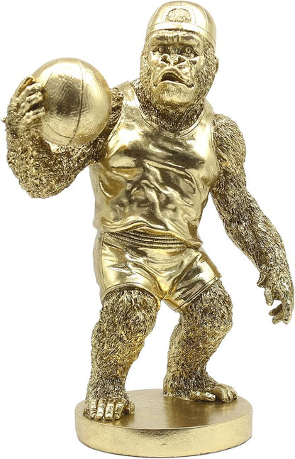 Lukitas Gorilla Playing Basketball Figurine Decor, Kingkong Statue and Sculpture Decor, Creative Decoration for Living Room Office, Golden, Resin 13.5''