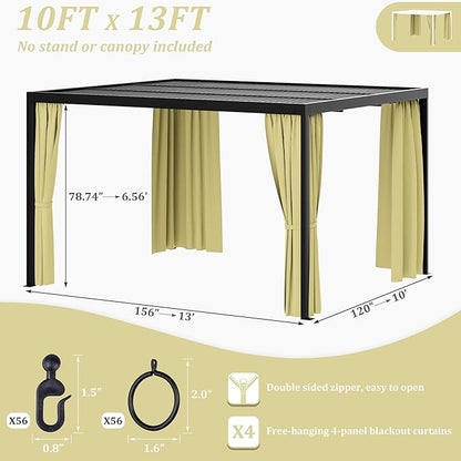 Gazebo Universal Replacement Privacy Curtain,10'×13' Gazebo Outdoor Waterproof Curtains, 4-Panels Sidewall Curtains with Double Zipper for Patio Canopy, Garden and Backyard (Curtain Only)
