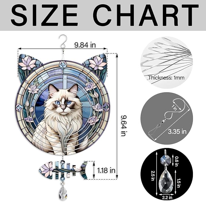 Ragdoll Cat Wind Spinner, Ragdoll Cat Wind Spinner Hanging for Yard and Garden