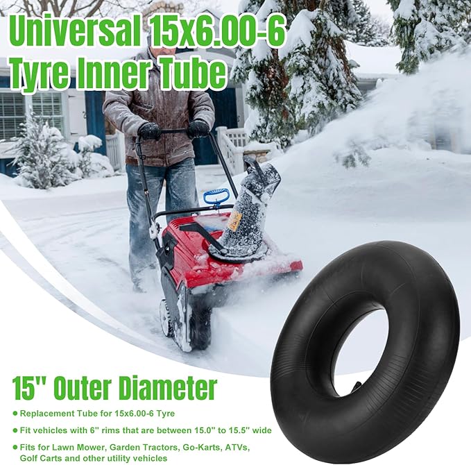 15x6.00-6" Inner Tubes, 2 Pack Heavy Duty 15x6-6 Replacement Tire Inner Tube with TR-13 Straight Valve Stem for Lawn Mower, Ride-on Mower, Yard Trailer, Tractor, ATVs, Go Karts, Golf Carts, etc