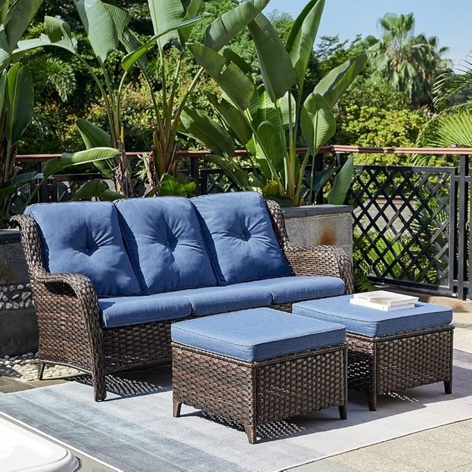 HUMMUH 3-Seat Outdoor Wicker Sofa PE Rattan Patio Couch with Thick Cushions,Deep Seat High Curved Back Armset Patio Sofa…