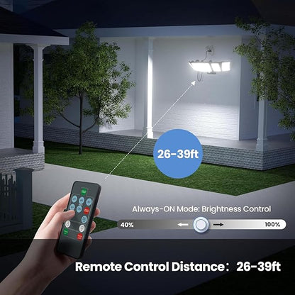 Olafus 120W Plug in Flood Lights Dusk to Dawn LED Outdoor Light with Remote, 5 Adjustable Heads IP65 Waterproof LED Security Light with Photocell for Yard Garden Porch Black