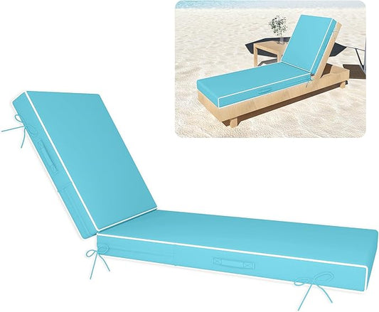 Chaise Lounge Cushions Outdoor Furniture 80 x 26 Inch Patio Lounge Chair Cushions 4'' Thick Waterproof Outdoor Chaise Cushion Weather Resistant Pool Lounger Cushion(Lake Blue)