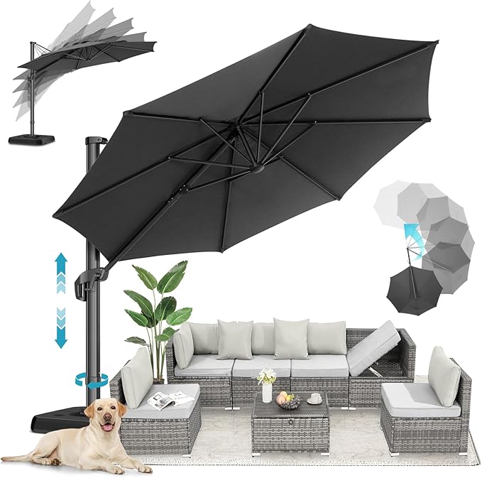 HOTIME10ft Patio Umbrella Cantilever Umbrella - Upgrade and Intensify - with 360 Rotation and 5 Angles Adjustment - Aluminum Offset Pool Umbrella Square Outdoor Umbrellas for Patio Garden Deck