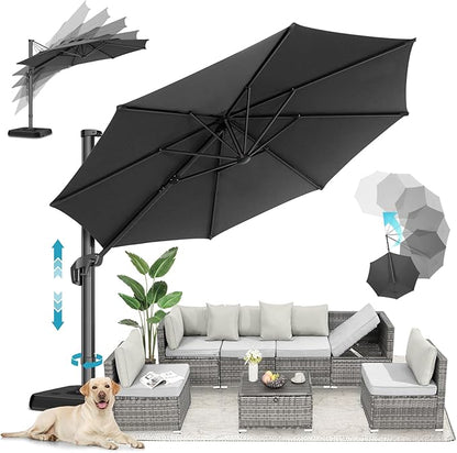 HOTIME10ft Patio Umbrella Cantilever Umbrella - Upgrade and Intensify - with 360 Rotation and 5 Angles Adjustment - Aluminum Offset Pool Umbrella Square Outdoor Umbrellas for Patio Garden Deck