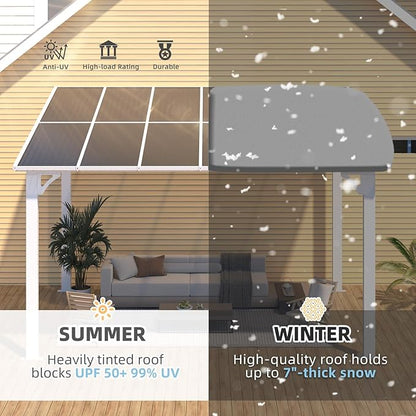 AECOJOY 12' x 8' Outdoor Gazebo Pergola for Patio, Large White Hardtop Lean to 8x12 Gazebo Shelter Pergolas and Gazebos Clearance with Patio Roof, Large Wall-Mounted Heavy Duty Awnings for Patio