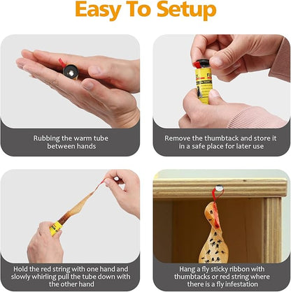 Fly Traps for Indoors Outdoor, Fly Paper Strips Sticky Hanging, Fruit Fly Strips,Fly Tape Catcher Ribbon, Fruit Fly Gnat Trap Killer Fly Traps for Inside Home(35 Pack)