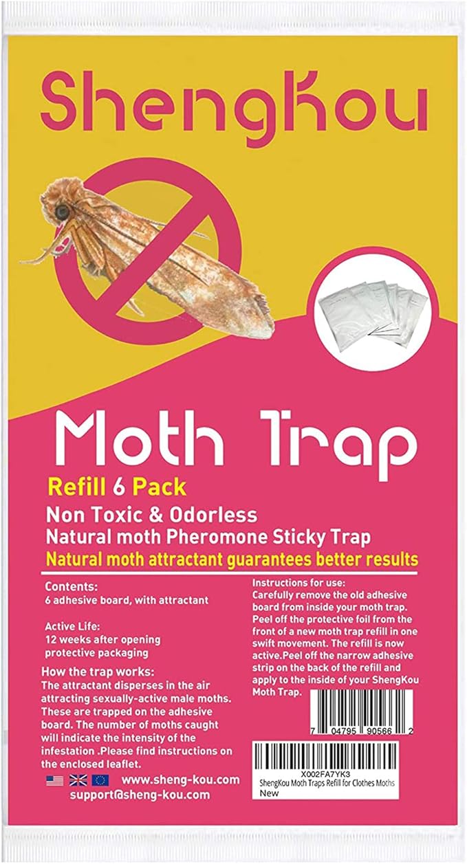 Dual Pheromone Moth Traps Refill for Clothes Moths and Pantry Moths - Pink (Pack of 6)