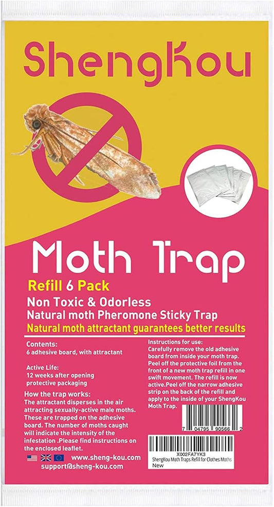 Dual Pheromone Moth Traps Refill for Clothes Moths and Pantry Moths - Pink (Pack of 6)