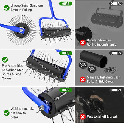 Lawn Aerator Roller,Manual Aerator Tool,Heavy Duty Lawn Spike Aerator Roller with 54 Spikes,79" Adjustable Handle Manual Push Aerator Lawn Tool,Lawn Aeration for Lawn Care & Soil Penetrat