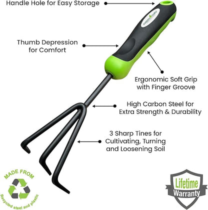 Garden Guru Hand Cultivator Rake Tiller Tool – High Carbon Steel for Ultimate Strength - Rust Resistant – Ergonomic Handle – Great for Gardening Cultivating Loosening Weeding (4 Pack)