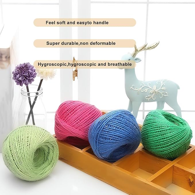 8 Color Jute Twine Natural Jute String 2mm 3 Ply Twine String, for DIY Artworks and Embellishments Crafts, Gift Wrapping, Picture Display and Gardening (656 Feet)