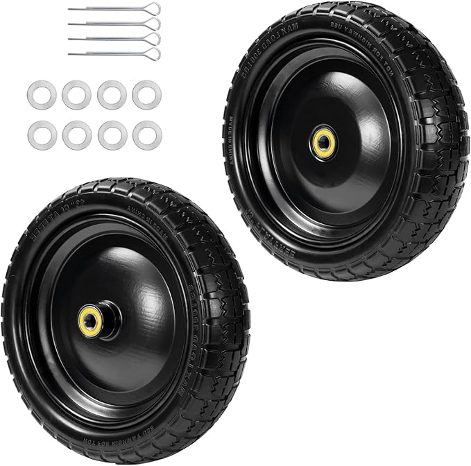 13" Tire Compatible with Gorilla Cart, 4.00-6 Flat Free Solid Tire and Wheel (Solid Polyurethane) for Wagon,Wheelbarrow,Yard Trailers-5/8" Bearings,Offset Hub 2.1" (2 Pack)
