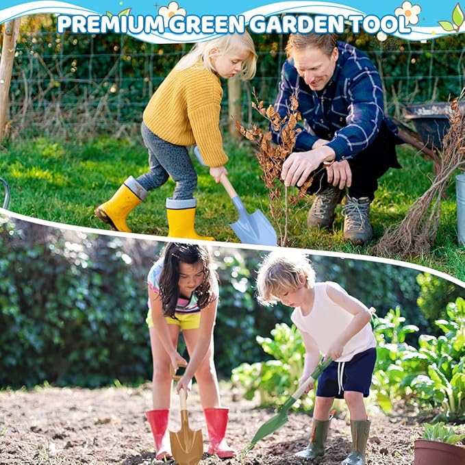 Dilabnda Kids Beach Sand Shovels, 16inch/40cm Sand Shovels for Garden, Large Beach Snow Spade Scoop for Kids Toddlers, Long Handle Plastic Wooden Shovel for Shoveling Digging Snowing (3PCS)