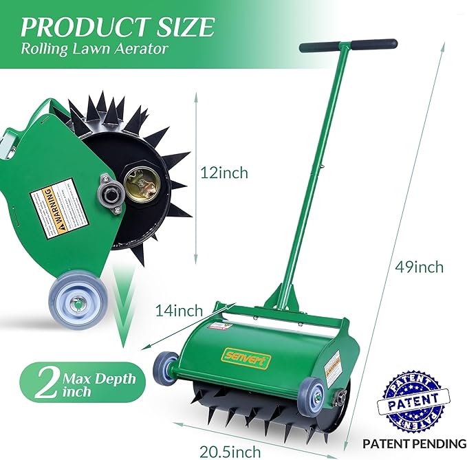 Rolling Lawn Aerator, Heavy Duty Push Spike Aeration Tool Up to 55 lbs, Manual Rotary Grass Aerator for Garden and Yard Use