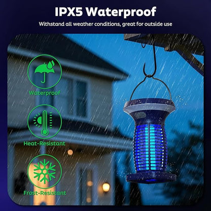 Solar Bug Zapper Outdoor, Mosquito Zapper Outdoor Waterproof Electric Fly Zapper Rechargeable Mosquito Killer with Solar Panel, 4200V Fly Trap Indoor for Home Backyard, Patio, Garden, Camping