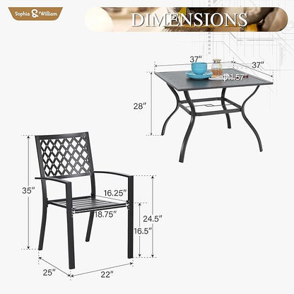 Sophia & William Patio Table and Chairs Set, Outdoor Dining Set for 4, 5 Piece Metal Patio Furniture, 37" Black Square Table(Beehive)