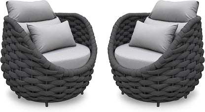 2 PCS Patio Rope Armchair: Aluminum Woven Accent Chair - Modern Garden Chair Assembled - All Weather 400lbs Outdoor Seating Porch Furniture Deck Balcony Hotel