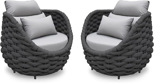 2 PCS Patio Rope Armchair: Aluminum Woven Accent Chair - Modern Garden Chair Assembled - All Weather 400lbs Outdoor Seating Porch Furniture Deck Balcony Hotel