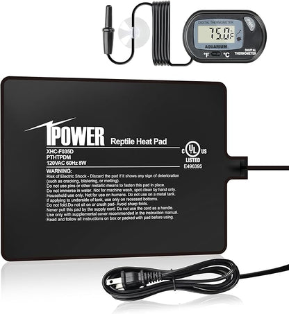 iPower 6 by 8-Inch 8W Reptile Heat Mat, LCD Digital Aquarium Thermometer, Under Tank Warmer Terrarium Heat Pad for Turtles Lizards Frogs and Other Small Animals, Multi Sizes
