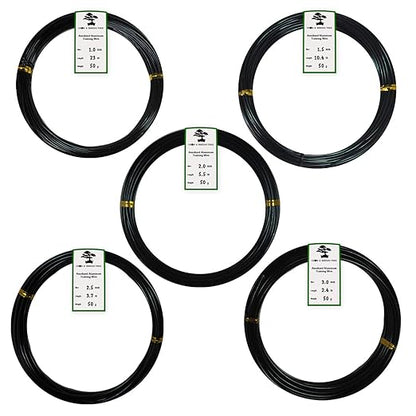 Anodized Aluminum Bonsai Training Wire 5-Size Starter Set with Canvas Bag - 1.0mm, 1.5mm, 2.0mm, 2.5mm, 3.0mm (147 feet total) - Choose Your Color (5 Sizes, Black)