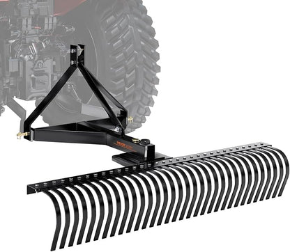 VEVOR Tow Behind Dethatcher, 60-inch Tow Dethatcher with 32 Steel Tines, 3-Point Lawn Dethatcher Rake with Attachments for Tractor, Landscape Rake for Garden, Farm, Grass