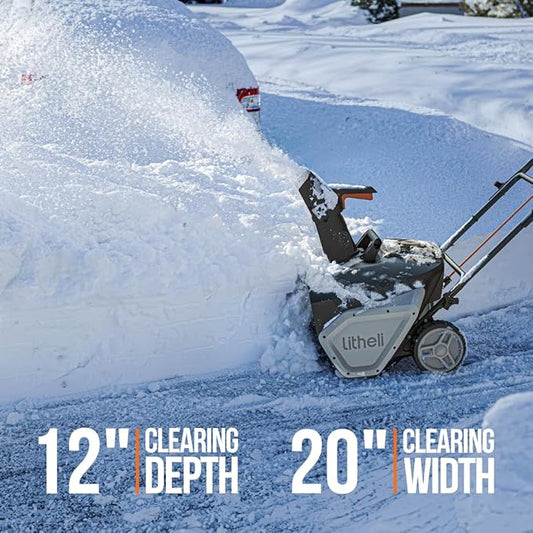 Litheli 2x20V Cordless Snow Blower, 20'' Brushless Electric Snow Thrower with Wheels, 180° Adjustable Chute, LED Lights, 2x4.0Ah Battery Included, Heavy Duty for Driveway Patio