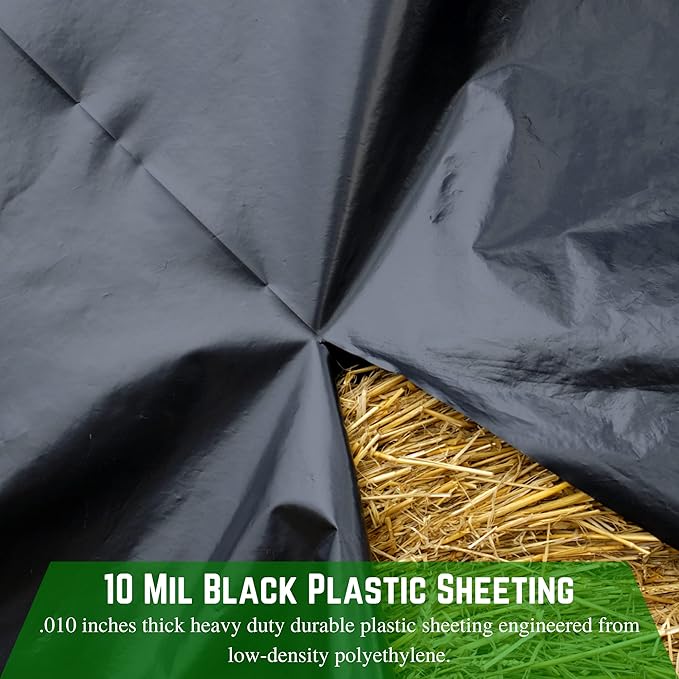 Farm Plastic Supply - Black Plastic Sheeting - 10 mil - (5' x 100') - Black Plastic Tarp, Polyethylene Vapor Barrier Sheeting, Painters Tarp